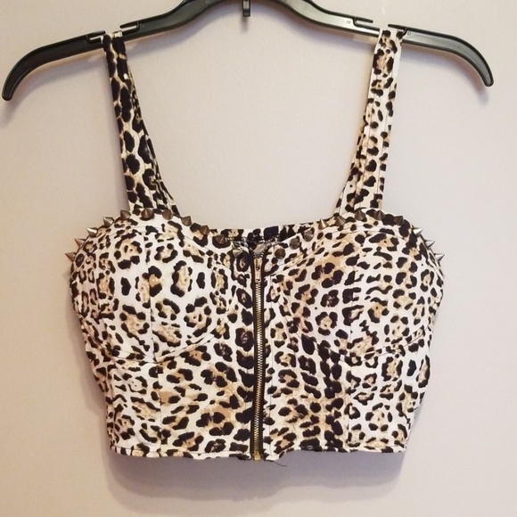 Body Central Tops - Cheetah print studded  crop top